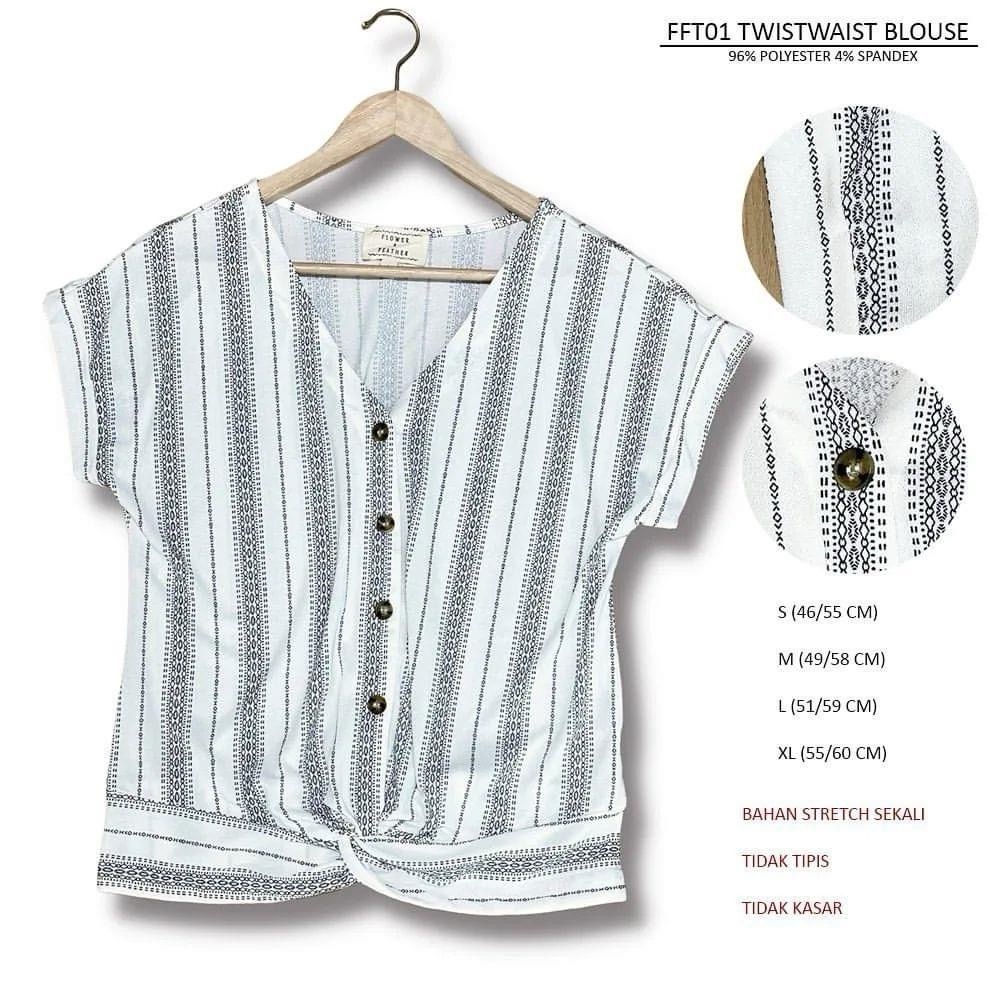 Flower and Feather Twist Waist Blouse